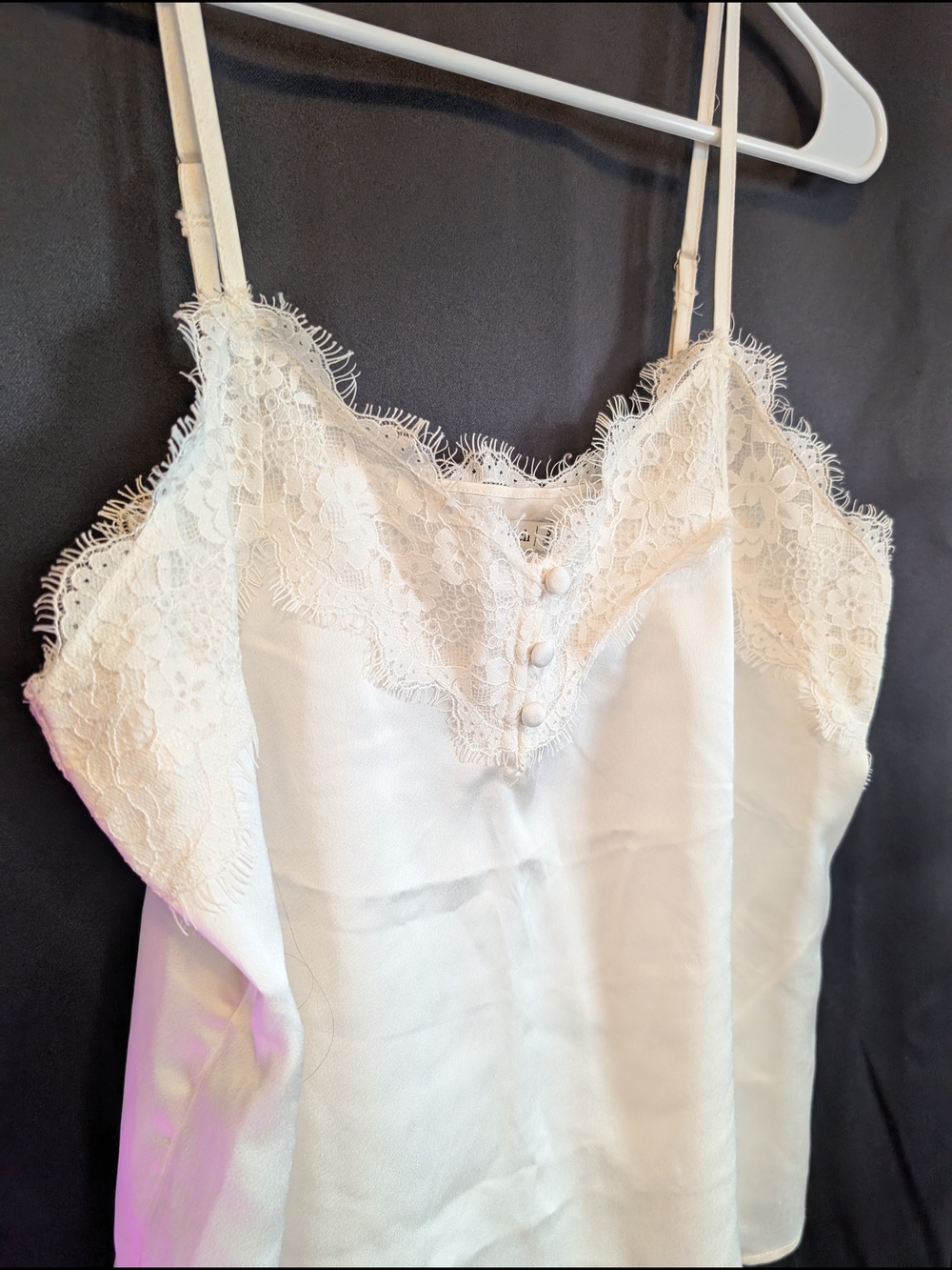 Abercrombie & Fitch Ivory Lace Trim Satin Camisole Cream Adjustable Flowy